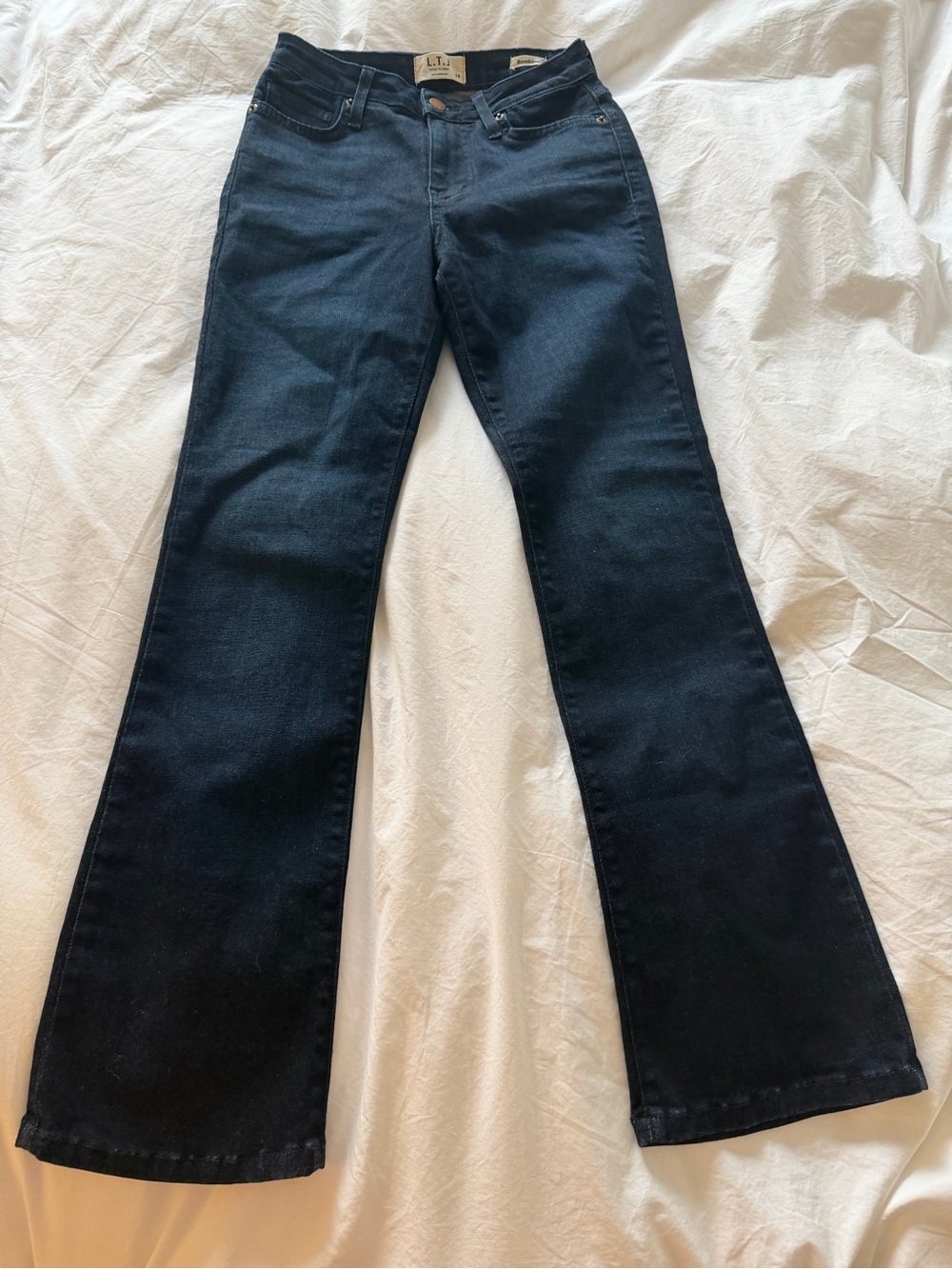 L.T.J byLetter to Juliet. Women's Dark Indigo Flare Jeans - Mid Rise Wide Leg